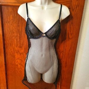 Victoria's Secret Black Mini Slip Dress Mesh Underwire, NWT